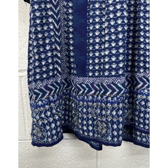 Anthropologie Akemi + Kin Motif Dress Blue Bohemian V Neck Flare Sleeve / Large - Picture 6 of 8